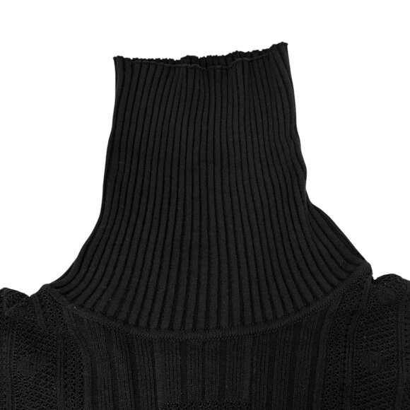 CHANEL Vintage 05A CC Logo Turtleneck Sweater Top #42 Black Mesh Long [105467] - Picture 13 of 14
